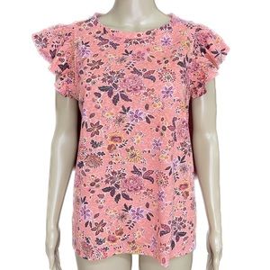 Loft Petites Country Garden Ruffle Sleeve Top Size Large Petite